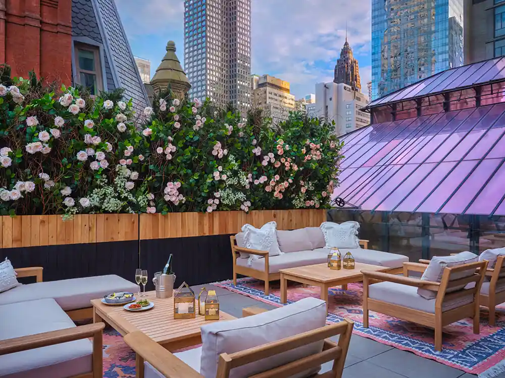 Relaxing area at the rooftop of The Beekman Hotel