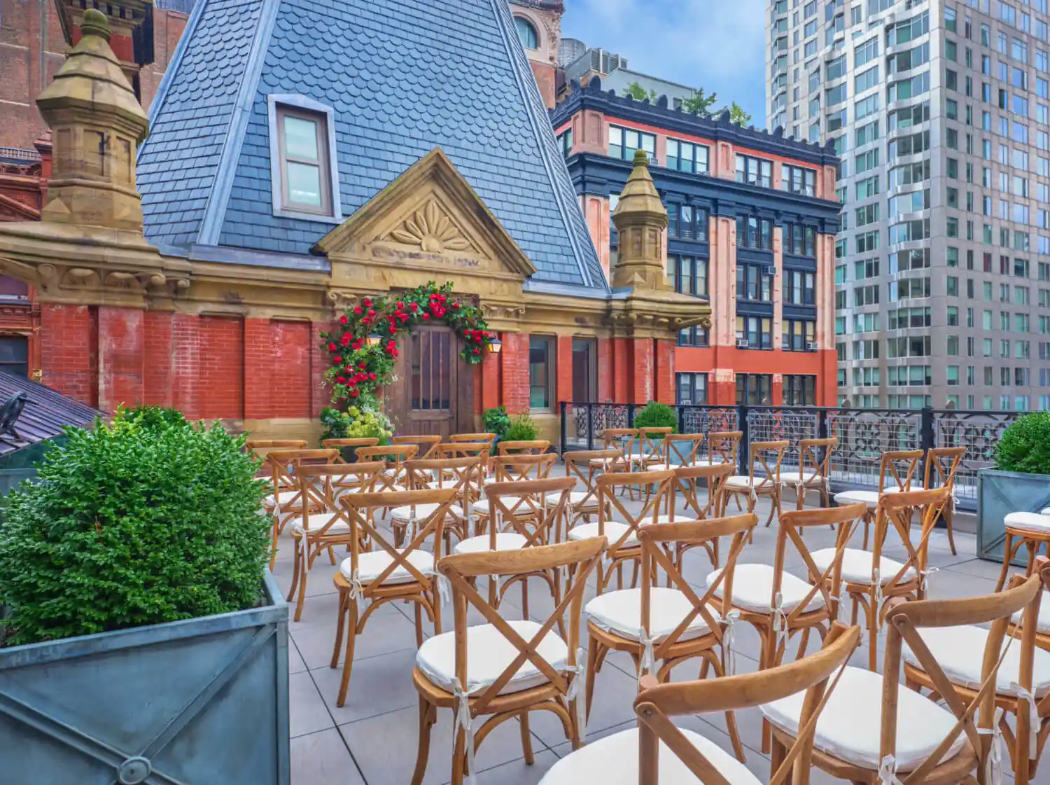 Lots of chairs on the rooftop of The Beekman Hotel
