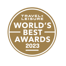 Brown poster showcases 'Conde Nast Traveler Readers' Choice Awards 2023' in white lettering.