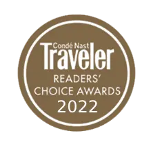 'Conde Nast Traveler Readers' Choice Awards 2023' displayed on a brown poster in white.