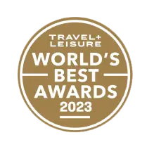 Brown poster showcases 'Conde Nast Traveler Readers' Choice Awards 2023' in white lettering.